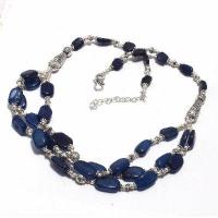 Sa 0478d collier 3rangs perles saphir bleu 52gr 10x15mm achat vente bijou ethnique argent 925