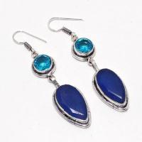 Sa 0480a boucles oreilles saphir topaze bleue 14gr 10x20mm achat vente bijou argent 925