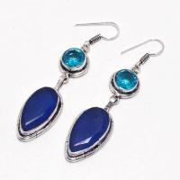 Sa 0480b boucles oreilles saphir topaze bleue 14gr 10x20mm achat vente bijou argent 925