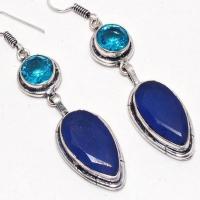 Sa 0480c boucles oreilles saphir topaze bleue 14gr 10x20mm achat vente bijou argent 925