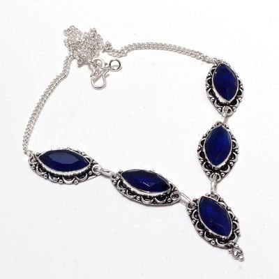 Sa 0489a collier parure sautoir saphir bleu 26gr 10x20mm achat vente bijou argent 925