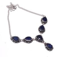 Sa 0493a collier parure sautoir saphir bleu 26gr 10x15mm achat vente bijou argent 925