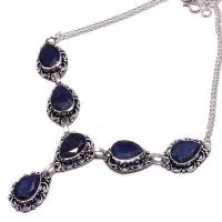 Sa 0493b collier parure sautoir saphir bleu 26gr 10x15mm achat vente bijou argent 925