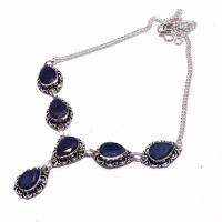 Sa 0493d collier parure sautoir saphir bleu 26gr 10x15mm achat vente bijou argent 925