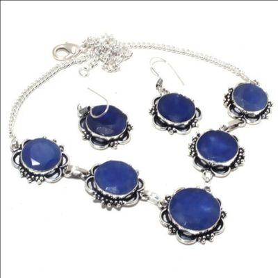 Sa 0498a collier boucles oreilles saphir bleu 41gr 15x20mm achat vente bijou argent 925