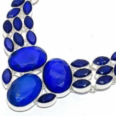 Sa 0532b collier parure sautoir saphir bleu 71gr 20x25mm achat vente bijou ethnique argent 925