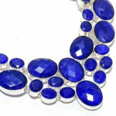 Sa 0535b collier parure sautoir saphir bleu 85gr 15x20mm achat vente bijou ethnique argent 925