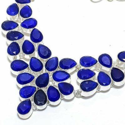 Sa 0536b collier parure sautoir saphir bleu 54gr 8x10mm achat vente bijou ethnique argent 925