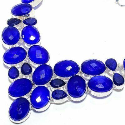 Sa 0537b collier parure sautoir saphir bleu 80gr 15x20mm achat vente bijou ethnique argent 925