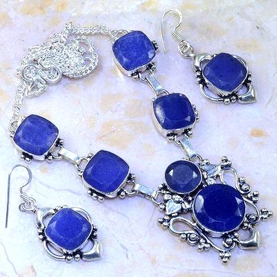 Sa 8372a parure collier boucles oreilles saphir cachemire argent 925 achat vente bijoux