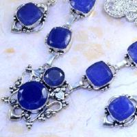 Sa 8372b parure collier boucles oreilles saphir cachemire argent 925 achat vente bijoux