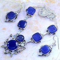 Sa 8372d parure collier boucles oreilles saphir cachemire argent 925 achat vente bijoux