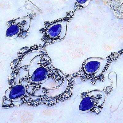 Sa 9378b collier boucles oreilles parure sautoir saphir achat vente bijou ethnique argent 925