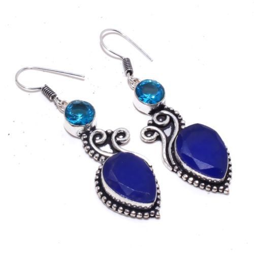 Sa 9405a boucles oreilles parure saphir topaze bleu 14gr achat vente bijou ethnique argent 925