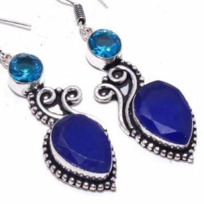 Sa 9405c boucles oreilles parure saphir topaze bleu 14gr achat vente bijou ethnique argent 925