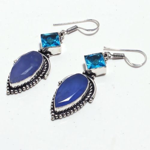 Sa 9434b boucles oreilles saphir topaze 10x20mm 14gr achat vente bijou ethnique argent 925