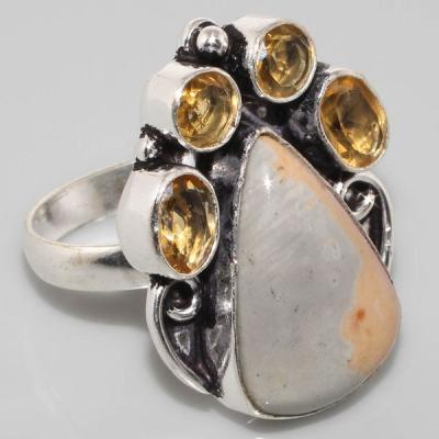 CT-0537 - BAGUE Médiévale T58 cabochon CITRINE et JASPE - 40 carats 8 gr