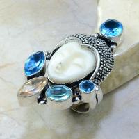 Tpz 013a bague t55 topaze bleue bouddha jade bijoux argent 925 vente achat