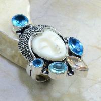 Tpz 013b bague t55 topaze bleue bouddha jade bijoux argent 925 vente achat