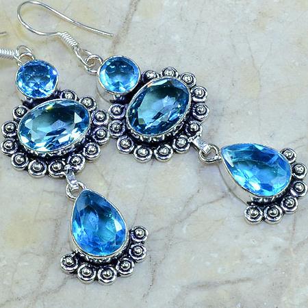 Tpz 018c boucles pendants oreilles topaze bleue bijou argent 925 vente achat