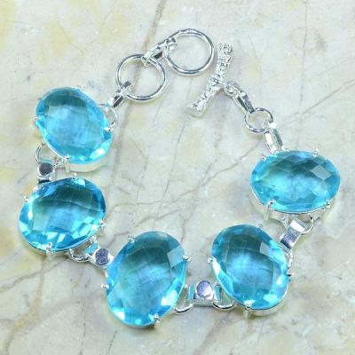 TPZ-034 - BRACELET avec TOPAZE Bleue et monture en argent 925 - 20 cm - 167 carats 33,4 gr