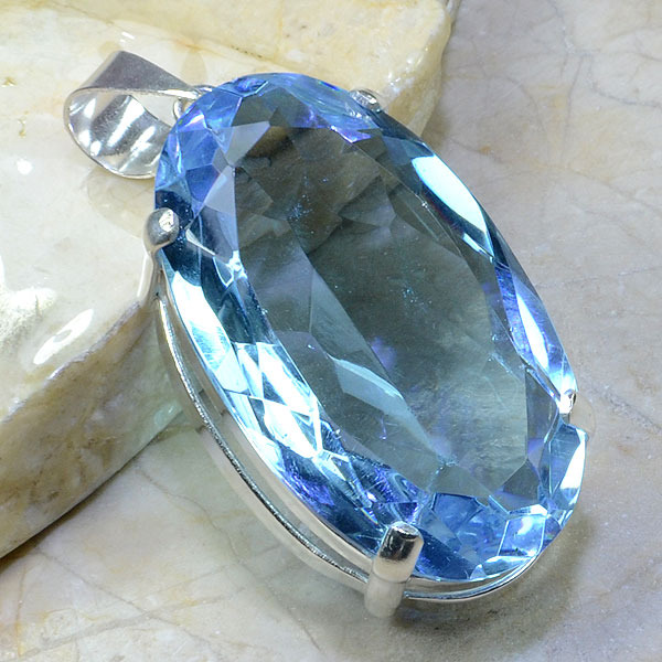 Tpz 036a pendentif pierre topaze bleue gemme taille bijou argent 925 vente achat
