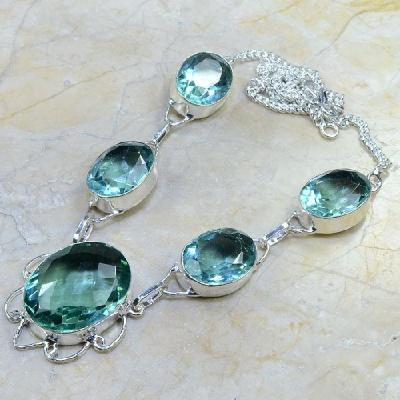 TPZ-041 - COLLIER, SAUTOIR, PARURE avec TOPAZE Bleue - monture argent 925  - 209 carats 41,8 gr