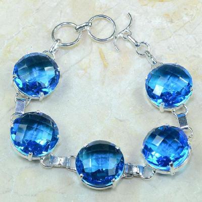 TPZ-049- BRACELET avec TOPAZE Bleue suisse et monture en argent 925 - 20 cm - 190 carats 38 gr