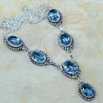 TPZ-073 - COLLIER, SAUTOIR, PARURE avec TOPAZE Bleue - monture argent 925  - 160 carats 32 gr