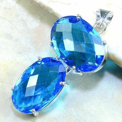 Tpz 087c pendentif pierre topaze bleue gemme taille bijou argent 925 vente achat