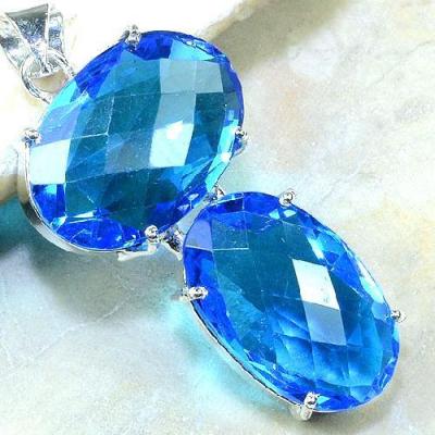 Tpz 087c pendentif pierre topaze bleue gemme taille bijou argent 925 vente achat