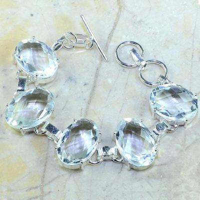 TPZ-096 - BRACELET avec TOPAZE Blanche cristal - monture en argent 925 - 20 cm - 160 carats 32 gr