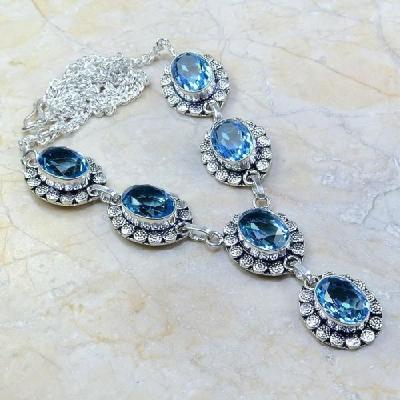 Tpz 119a collier parure sautoir topaze bleue suisse bijou argent 925 vente achat