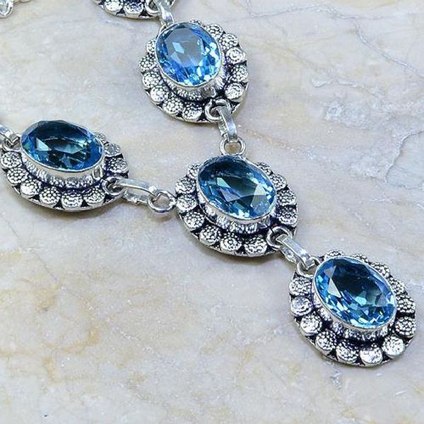 Tpz 119c collier parure sautoir topaze bleue suisse bijou argent 925 vente achat