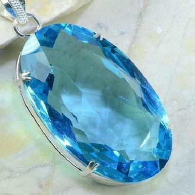 Tpz 128c pendentif pierre topaze bleue gemme taille bijou argent 925 vente achat