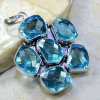 Tpz 137a pendentif pierre topaze bleue gemme taille bijou argent 925 vente achat