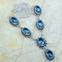 Tpz 141a collier parure sautoir topaze bleue suisse bijou argent 925 vente achat