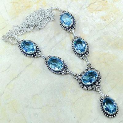 Tpz 149a collier parure sautoir topaze bleue suisse bijou argent 925 vente achat