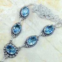 Tpz 149b collier parure sautoir topaze bleue suisse bijou argent 925 vente achat