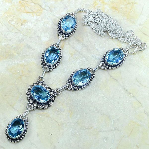 Tpz 149d collier parure sautoir topaze bleue suisse bijou argent 925 vente achat
