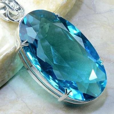 Tpz 165c pendentif pierre topaze bleu suisse gemme taille bijou argent 925 vente achat