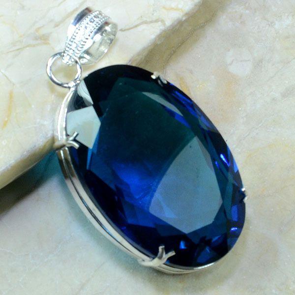 Tpz 174a pendentif pierre topaze bleu iolite gemme taille bijou argent 925 vente achat