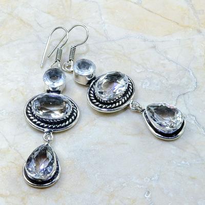 Tpz 175a boucles pendants oreilles topaze blanche cristal argent 925 vente achat
