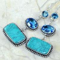 Tpz 177c boucles pendants oreilles turquoise topaze bleue argent 925 vente achat