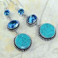 Tpz 179c boucles pendants oreilles turquoise topaze bleue argent 925 vente achat
