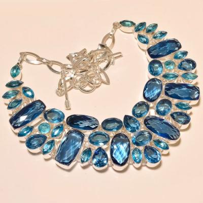 Tpz 217a collier parure sautoir topaze bleue iolite apatite bijou argent 925 vente achat