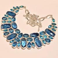 Tpz 217d collier parure sautoir topaze bleue iolite apatite bijou argent 925 vente achat