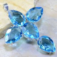 Tpz 223a croix pendentif pierre topaze bleue suisse gemme taille bijou argent 925 vente achat