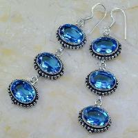 Tpz 225b boucles oreilles pendant topaze bleue iolite apatite bijou argent 925 vente achat 1