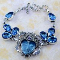 Tpz 250a bracelet bouddha jaspe topaze iolite bleue esoterique bijou argent 925 vente achat